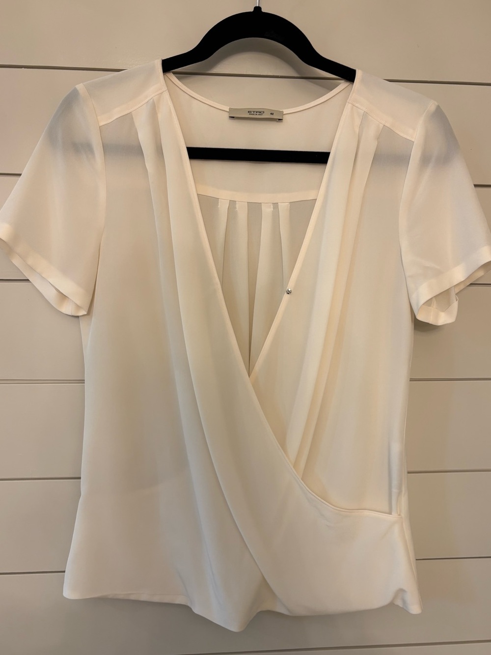 ETRO MILANO 100% Silk Short Sleeve Wrap Blouse Cream White IT 42 US 6